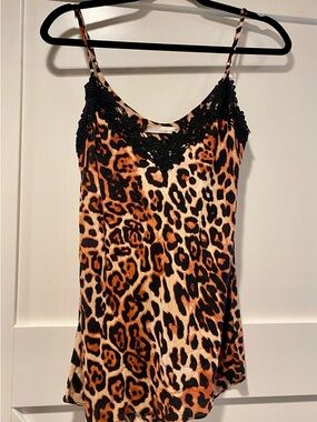 Leopard Print Cami Top with Black Lace Trim size medium
